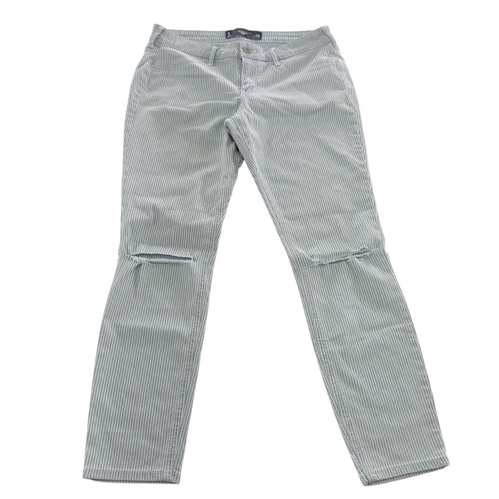 Hollister Pants Womens 29 Blue White Striped Crop Distressed‎ Coastal Preppy